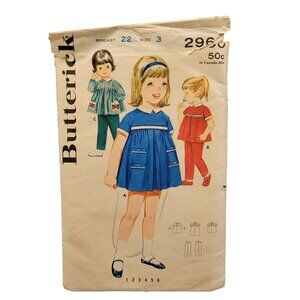 Butterick 1960's Girls Dress Smock and Pants  High Waisted Pleated #2960 Size 3